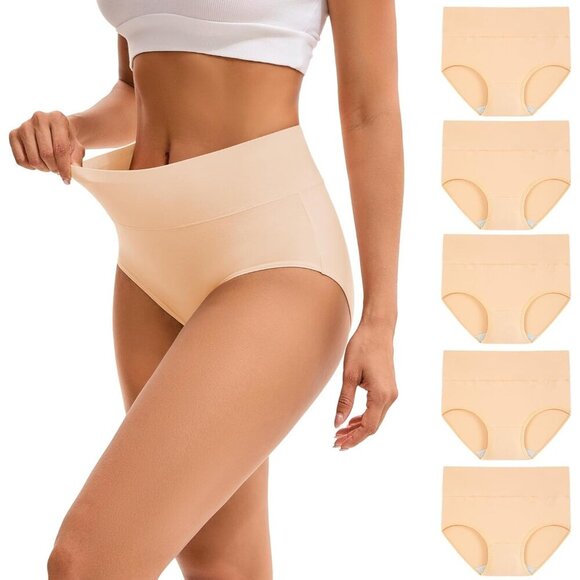 Women's Cotton Underwear 5-Pack High Waist Full Coverage Tummy Support